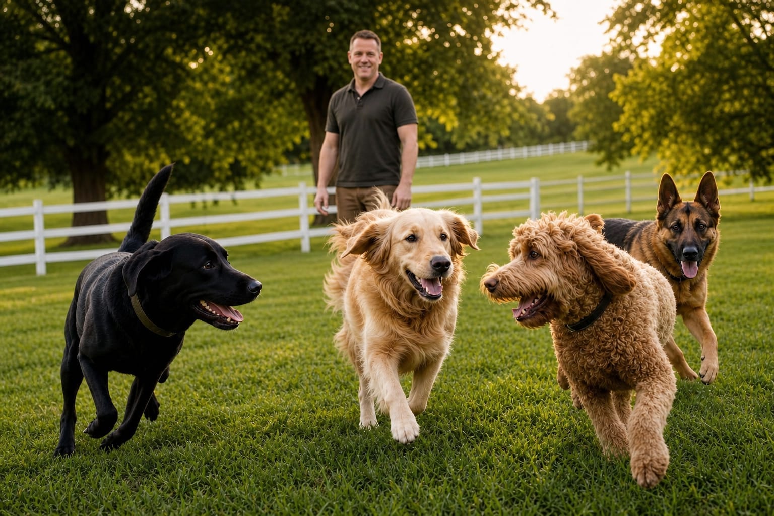 Pack of dogs in supervised daycare run at Deer Creek Canine